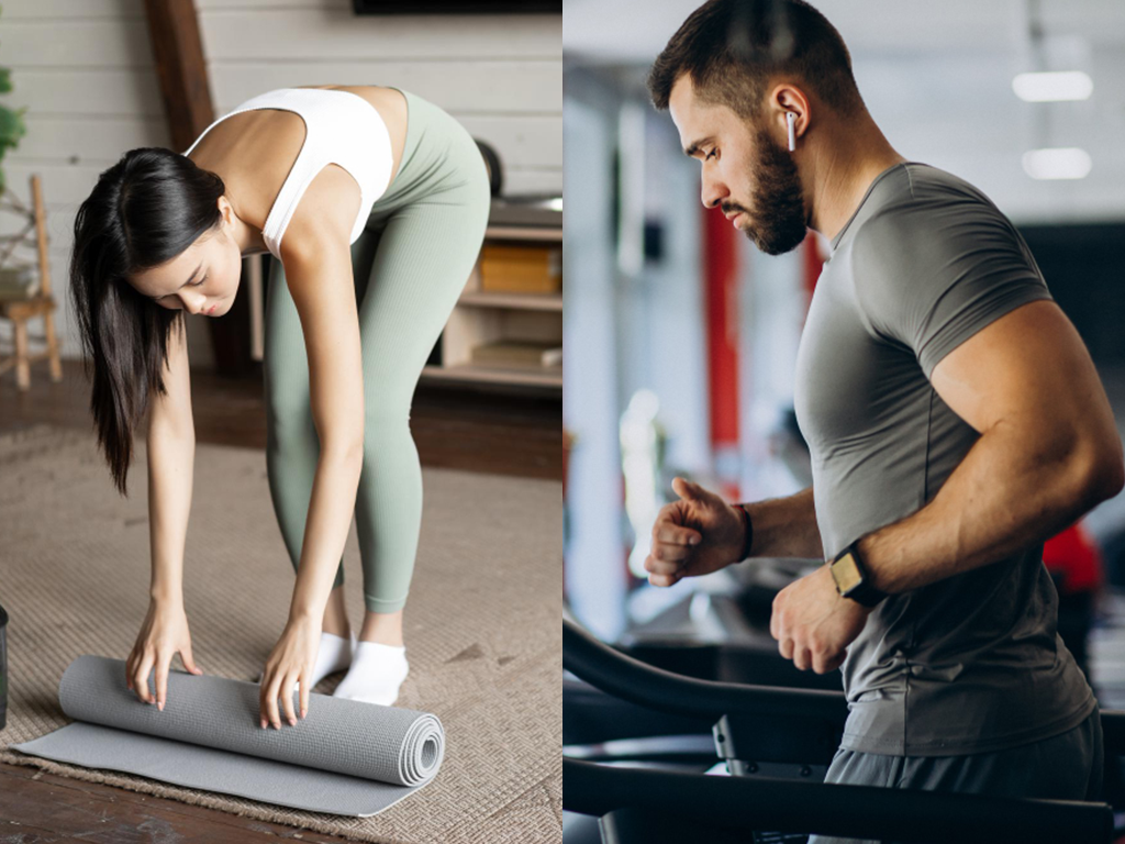 Man and woman exercising